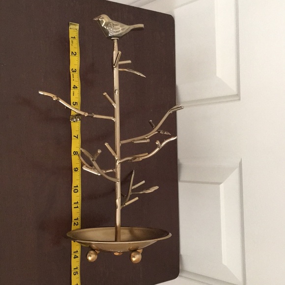 Jewelry Necklace Stand Gold Color Bird Tree Branches Leaves Base bowl - Picture 7 of 11